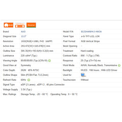 13.3“ 16:9 No Touch Brand New AUO 1920*1080 Laptop LCD Screen Module 800:1 EDP 30Pins B133HAN04.0 HW4A/0A/3A