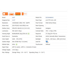 13.3“ 16:9 No Touch Brand New AUO 1920*1080 Laptop LCD Screen Module 700:1 EDP 30Pins B133HAN04.8