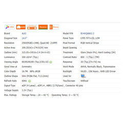 14.0“ No Touch 16:9 New 2560*1440 Laptop LCD Screen Module 800:1  EDP 40Pins B140QAN02.3/2