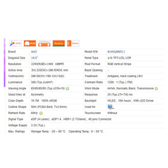 16:10 14.0“ No Touch New 2240*1400  Laptop LCD Screen Module EDP 40Pins B140QAN05.J/K/H/N/M/P