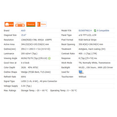 15.6" No Touch New 1366 x 768 AUO Laptop LCD Screen Module EDP 40 Pins B156XTN02.1/.3/.4/.6
