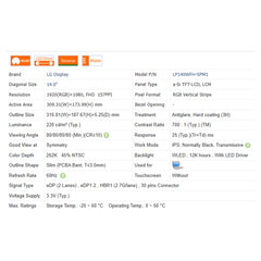 14.0“ No Touch 16:9 New 1920*1080 Laptop LCD Screen Module 700:1  EDP 30Pins LP140WFH-SPM1/2/3/4