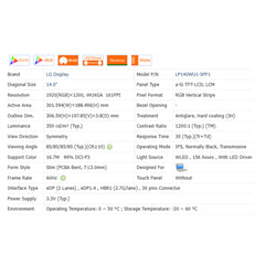 14.0“ No Touch 16:10 New 1920*1200 Laptop LCD Screen Module 1200:1  EDP 30Pins LP140WU1-SPF1