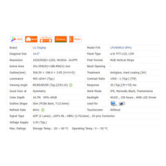 14.0“ No Touch 16:10 New 1920*1200 Laptop LCD Screen Module 1000:1  EDP 30Pins LP140WU1-SPH1/2
