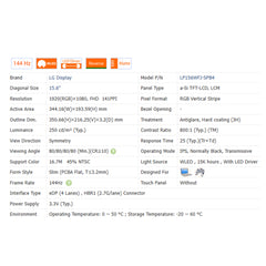 15.6“ No Touch 16:9 LG Brand New 1920*1080 Laptop LCD Screen Module 800:1  EDP 40Pins LP156WFJ-SPB1/3/4