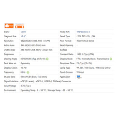 15.6" 1500:1  No Touch New 1920 x 1080 CSOT Laptop LCD Screen Module EDP 30 Pins MNF601BA1-1/3