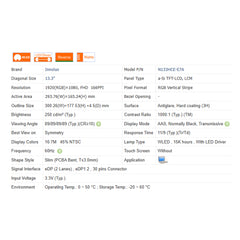 13.3“ 16:9 No Touch Brand New Innolux 1920*1080 Laptop LCD Screen Module 1000:1 EDP 30Pins N133HCE-E7A