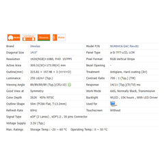 14.0“ No Touch New 1920*1080  Laptop LCD Screen Module 500:1  EDP 30Pins NT140FHM-N41/2/3/4/5/6/7