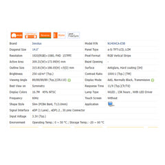 14.0“ No Touch 16:9 Innolux New 1920*1080 Laptop LCD Screen Module 1000:1  EDP 30Pins N140HCA-E5B