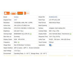 14.0“ No Touch 16:9 Innolux New 1920*1080 Laptop LCD Screen Module 800:1  EDP 30Pins N140HCA-E5C