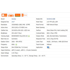 14.0“ No Touch 16:9 Innolux New 1920*1080 Laptop LCD Screen Module 800:1  EDP 30Pins N140HCA-EBB/EBA/EBC