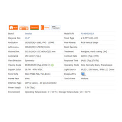 14.0“ No Touch 16:9 Innolux New 1920*1080 Laptop LCD Screen Module 1200:1  EDP 30Pins N140HCA-EEK/ELK
