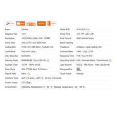 14.0“ No Touch 16:9 Innolux New 1920*1080 Laptop LCD Screen Module 1000:1  EDP 30Pins N140HCA-G51
