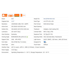 13.3“ 16:9 No Touch Brand New BOE 1920*1080 Laptop LCD Screen Module EDP 30Pins NV133FHM-N43 V8.0/1/2/3