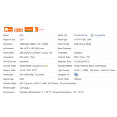 15.6" 800:1 No Touch New 1920 x 1080 BOE Laptop LCD Screen Module EDP 30 Pins NV156FHM-N61/2/3/5/6/8