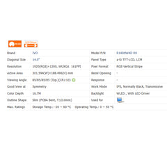14.0“ Touch in-Cell 16:10 Screen 1920*1200 Brand New Laptop LCD Screen Module ED2.0 R140NW4D R9/0/5